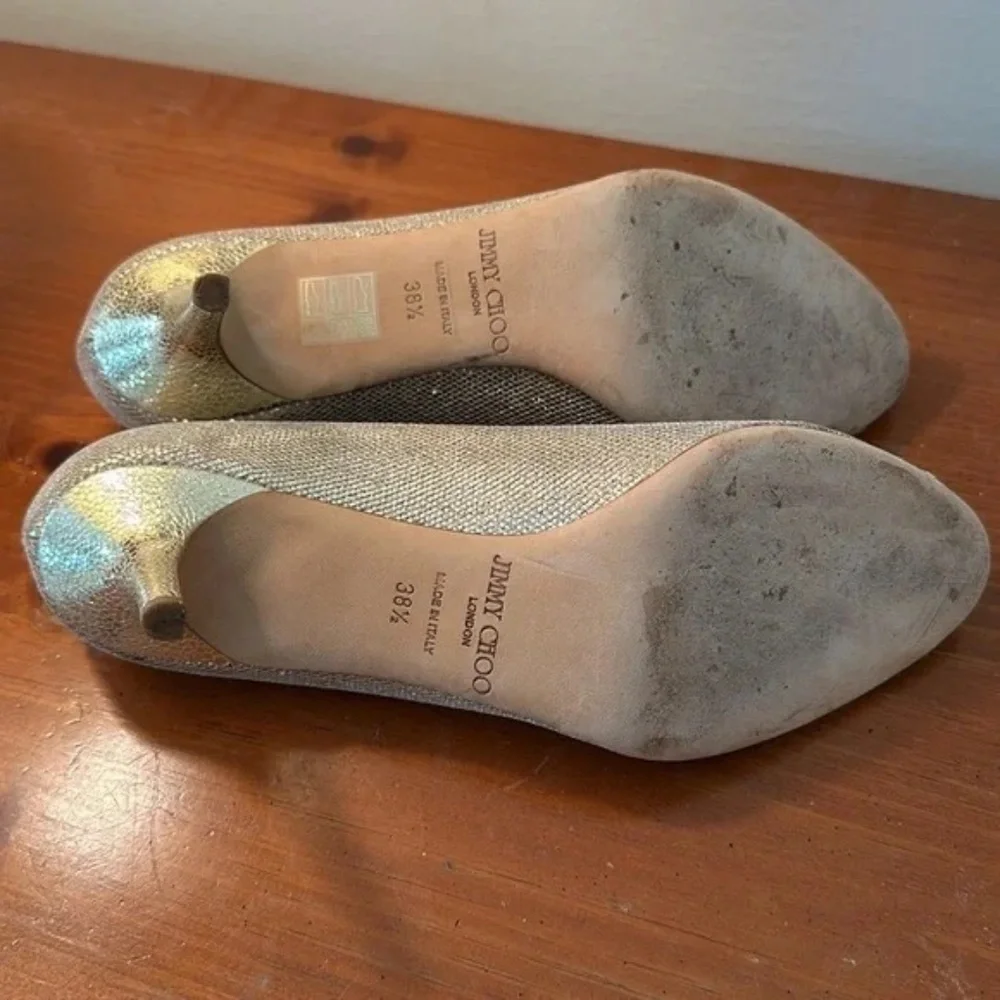 Jimmy Choo champagne, metallic open toe kitten heels Italian size 38 1/2 US 8.5 - Picture 6 of 7